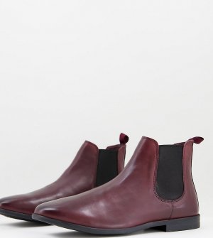 Классические кожаные ботинки челси бордового цвета Wide Fit-Красный Silver Street