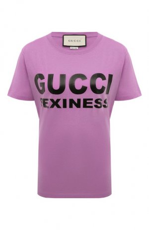 Хлопковая футболка Gucci. Цвет: сиреневый