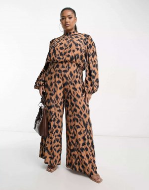Леопардовый комбинезон с широкими штанинами Never Fully Dressed Plus