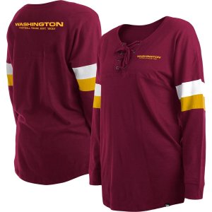 Женская спортивная университетская футболка New Era бордового цвета с v-образным вырезом и длинными рукавами размера плюс