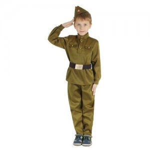 Детский карнавальный костюм Военный, брюки, гимнастёрка, ремень, пилотка, рост 92-104 см Zhorya. Цвет: мультиколор