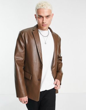 Коричневый пиджак из искусственной кожи ASOS DESIGN