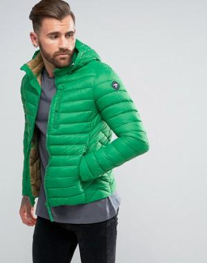 Короткая дутая куртка с капюшоном Puffa. Цвет: зеленый