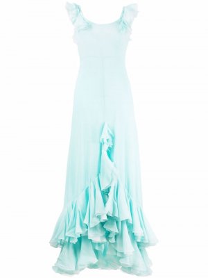 Платье асимметричного кроя с оборками Giambattista Valli. Цвет: синий