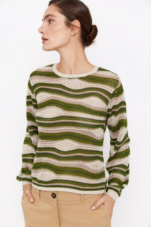 Ажурный свитер с люрексом , зеленый Cortefiel