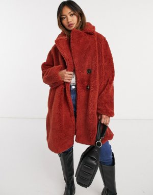 Рыжее плюшевое пальто oversized -Оранжевый AX Paris