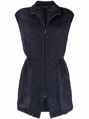 Sequin-embellished sleeveless knitted jacket Fabiana Filippi. Цвет: синий