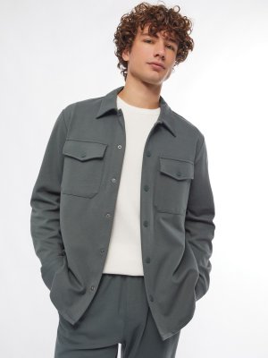 Куртка-рубашка на кнопках с длинным рукавом zolla. Цвет: бирюзовый