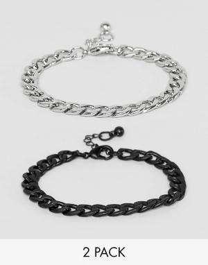 Набор браслетов (серебристый/черный) DesignB эксклюзивно для ASOS London. Цвет: серебряный