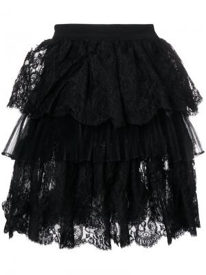 Многослойная юбка с тюлем и кружевом Christian Lacroix Vintage. Цвет: черный