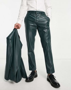 Зеленые костюмные брюки из искусственной кожи River Island