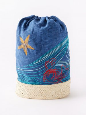 Рюкзак из хлопкового полотна с вышивкой crab surfing , синий Kilometre Paris