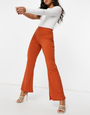 Оранжевые брюки-клеш в рубчик от комплекта -Оранжевый цвет Club L London