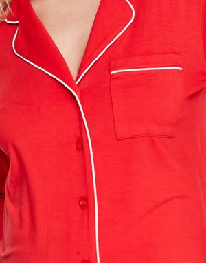 Красная рубашка для сна из вискозы с контрастной окантовкой ASOS DESIGN Maternity