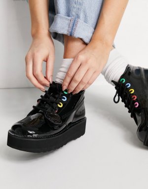Черные лакированные высокие ботинки на массивной подошве -Черный цвет Kickers