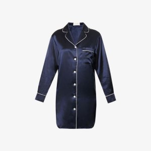 Шелковая ночная рубашка Poppy с V-образным вырезом , темно-синий Olivia Von Halle