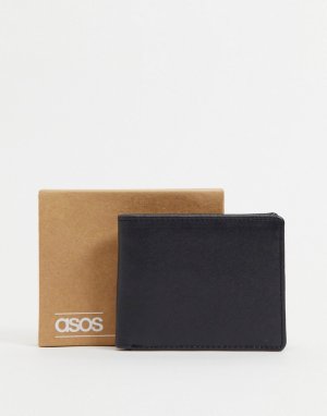 Черный, складывающийся вдвое бумажник из сафьяновой кожи с тиснением -Черный цвет ASOS DESIGN