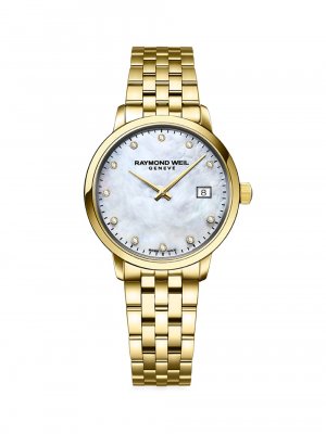 Круглые золотые часы Toccata из нержавеющей стали с бриллиантами и браслетом , золотой Raymond Weil