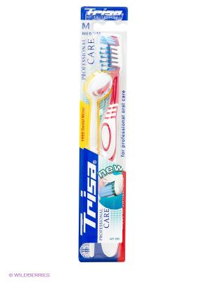 Зубная щетка Professionale Care средняя с подарком (зеркало стоматологическое) TRISA. Цвет: красный, белый
