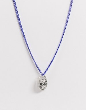 Синее ожерелье-цепочка с овальной подвеской -Серебристый Icon Brand