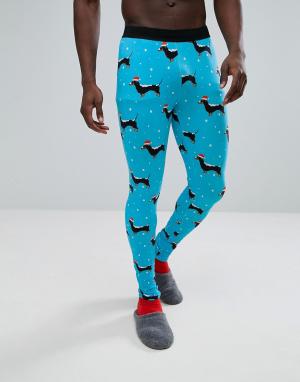 Пижамные брюки с новогодним принтом ASOS. Цвет: синий