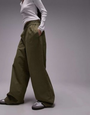 Прямые брюки цвета хаки с застежкой на пуговицы спереди Topshop. Цвет: хаки