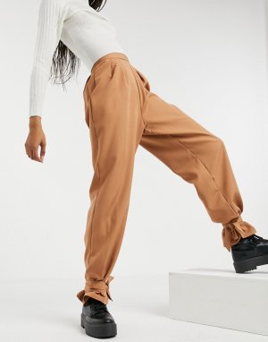 Бежевые укороченные брюки с завышенной талией -Neutral NaaNaa
